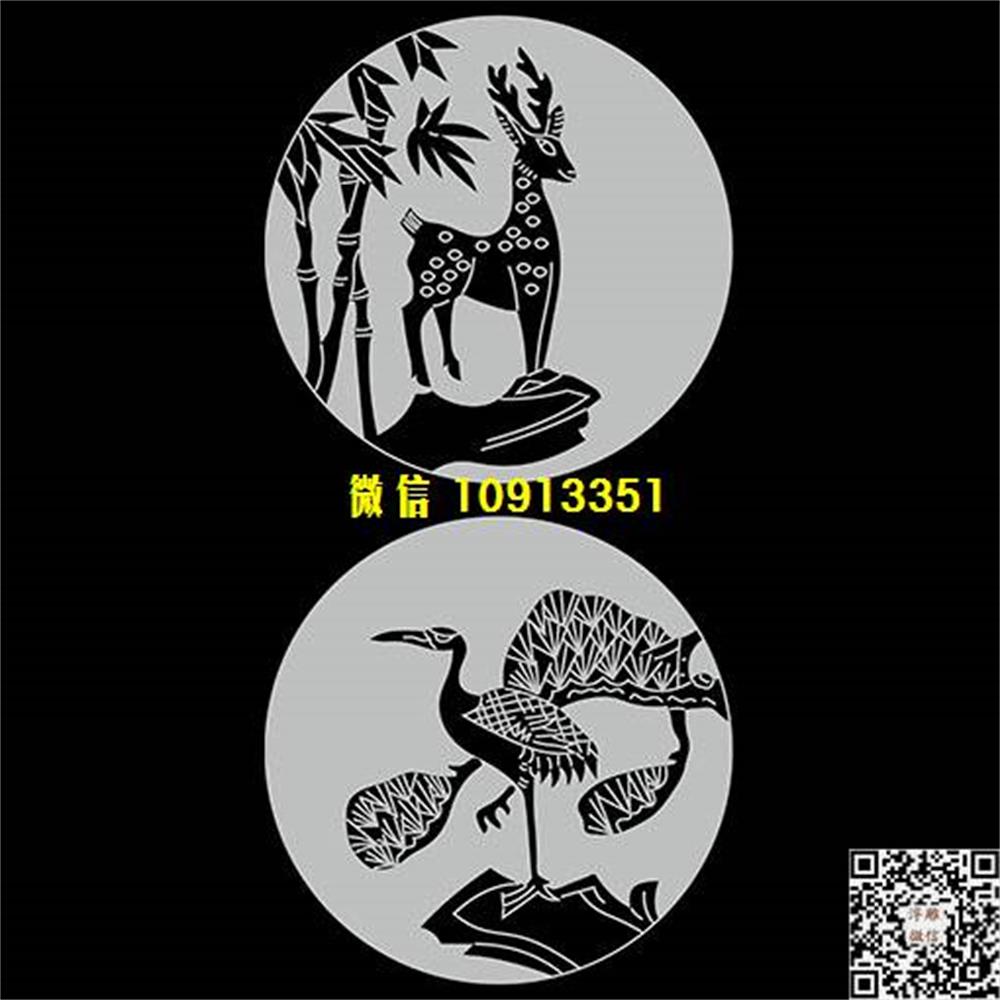 精雕图199鹤鹿精雕图线雕图线条图单线铣底图_电脑雕刻plt文泰矢量图精雕图浮雕图